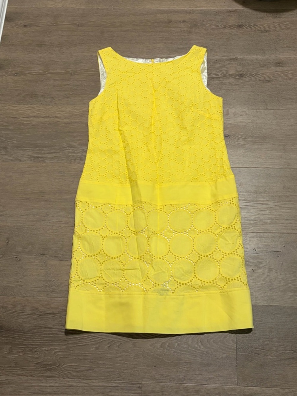Sandra Darren Bright Yellow Eyelet Sleeveless Midi Dress